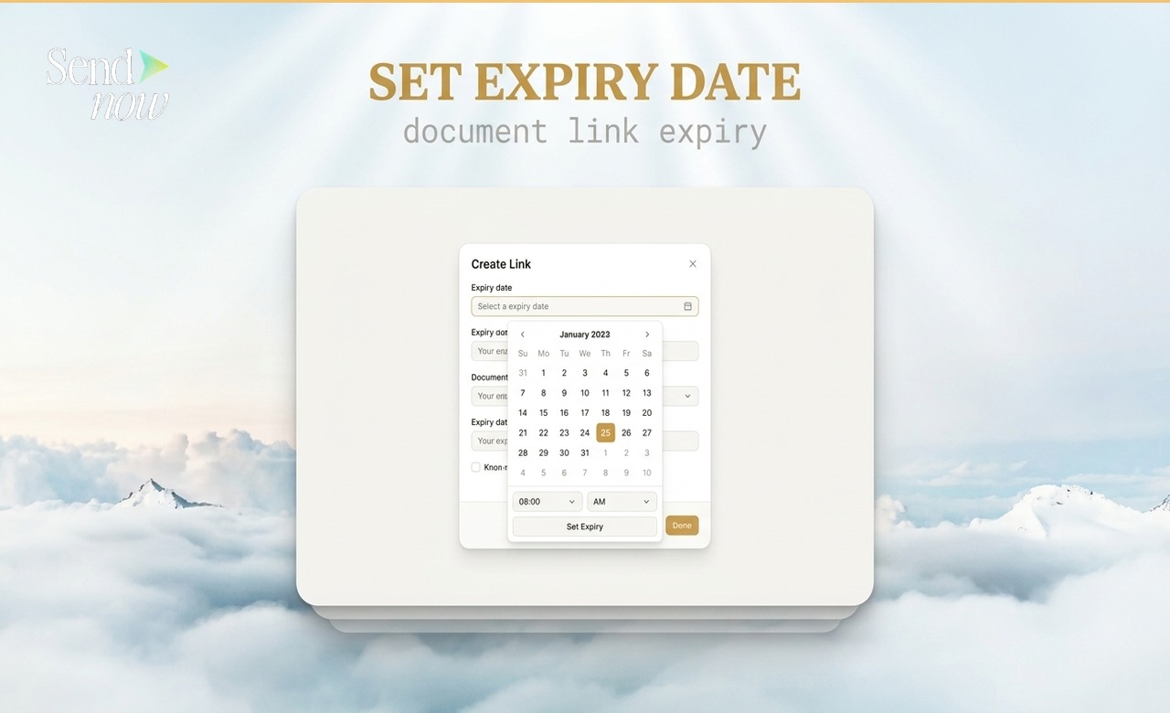 Create Link panel with expiry date picker highlighted