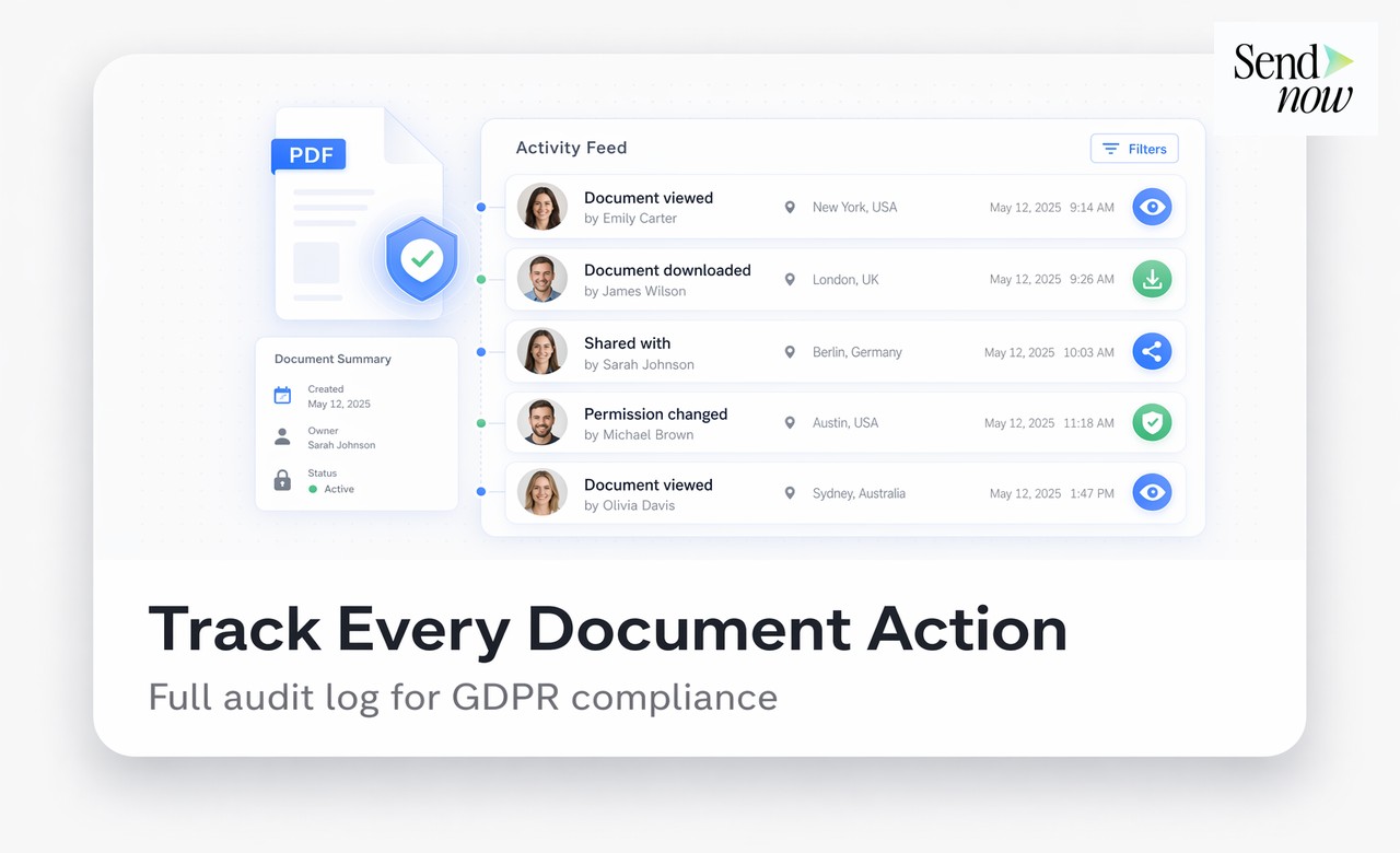 Audit log table with full activity history in SendNow